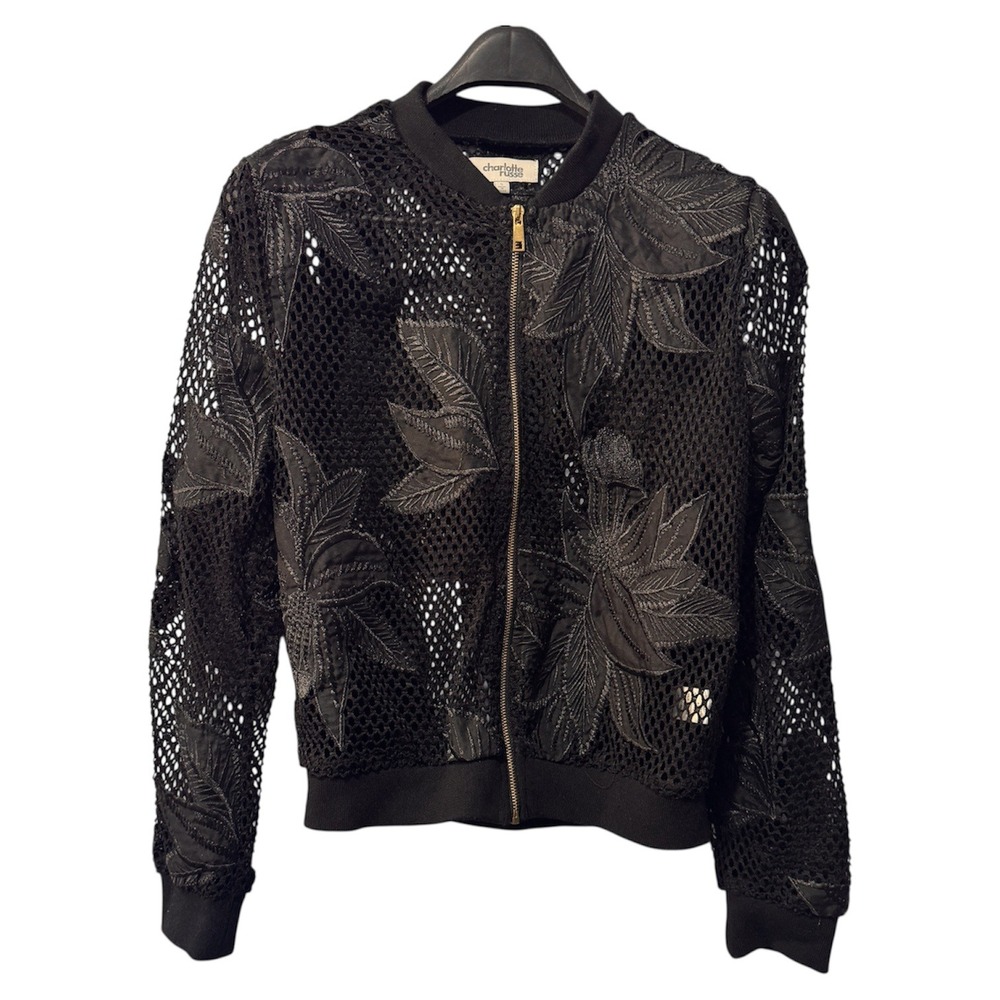 Charlotte Russe Black Floral Lace Bomber Jacket Evening Party S